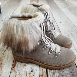 Nine West Suede Faux Fur Boots Womens 6 Gray New